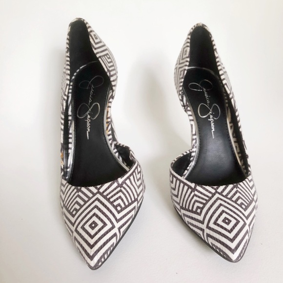 Jessica Simpson Shoes - Black & White Diamond Print Pointed Toe Heels